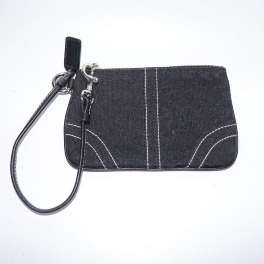 COACH Black Handbag Leather Embossed Logo Zip Top Detachable Wristlet Wallet